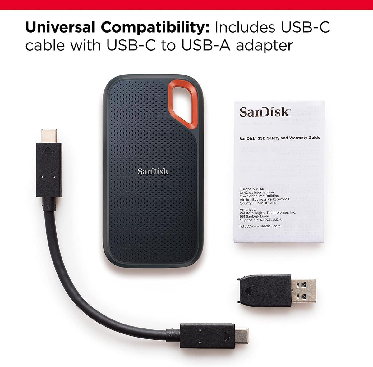 Extreme portable SSD – drive with USB-C cable and USB-C to USB-A adapter