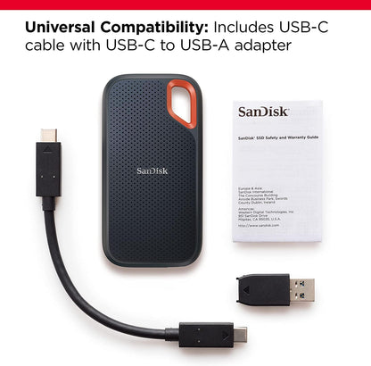 Extreme portable SSD – drive with USB-C cable and USB-C to USB-A adapter