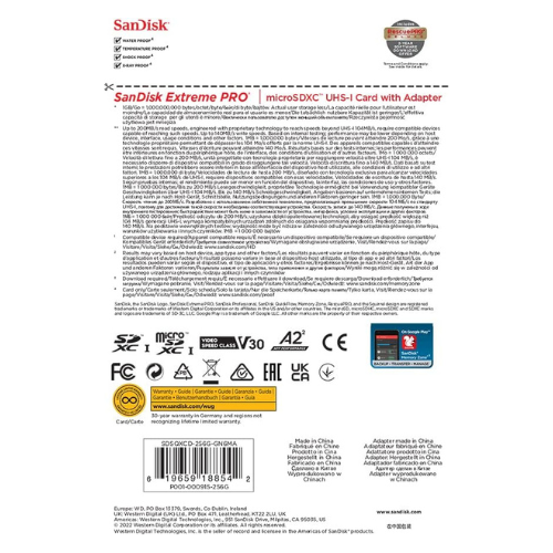 Extreme PRO microSD card – back of retail packaging