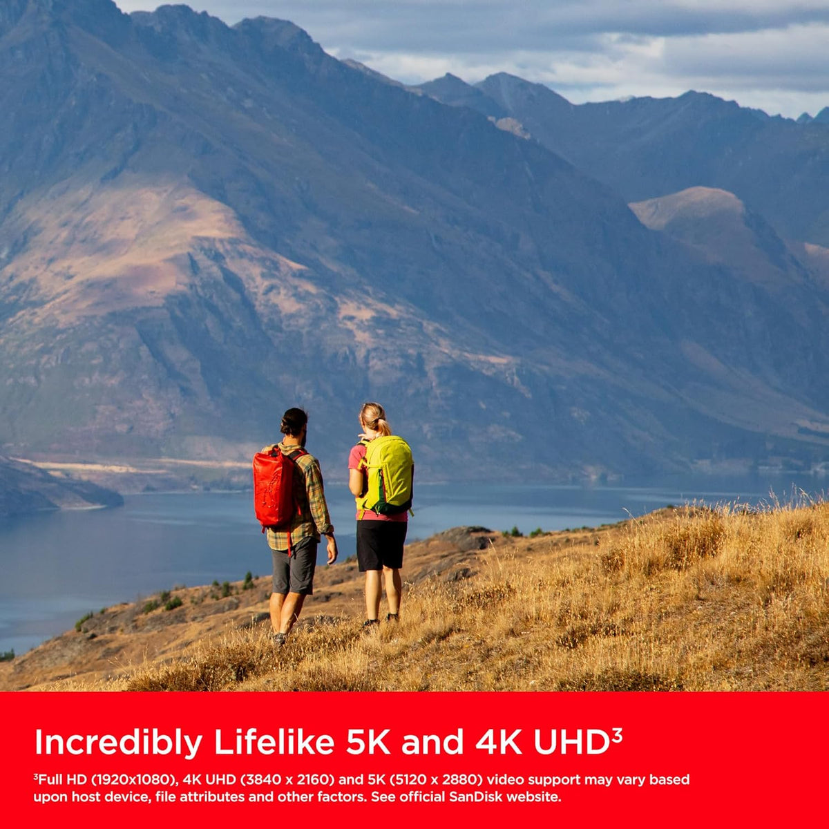 Extreme PRO microSD card – hikers on a mountain trail, 5K and 4K UHD capture