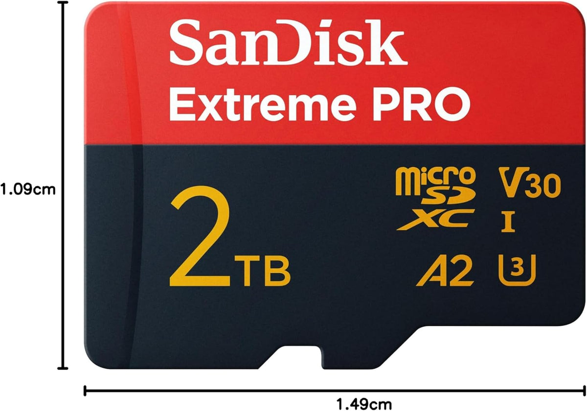 Extreme PRO 2TB microSDXC – front view of the card with dimensions