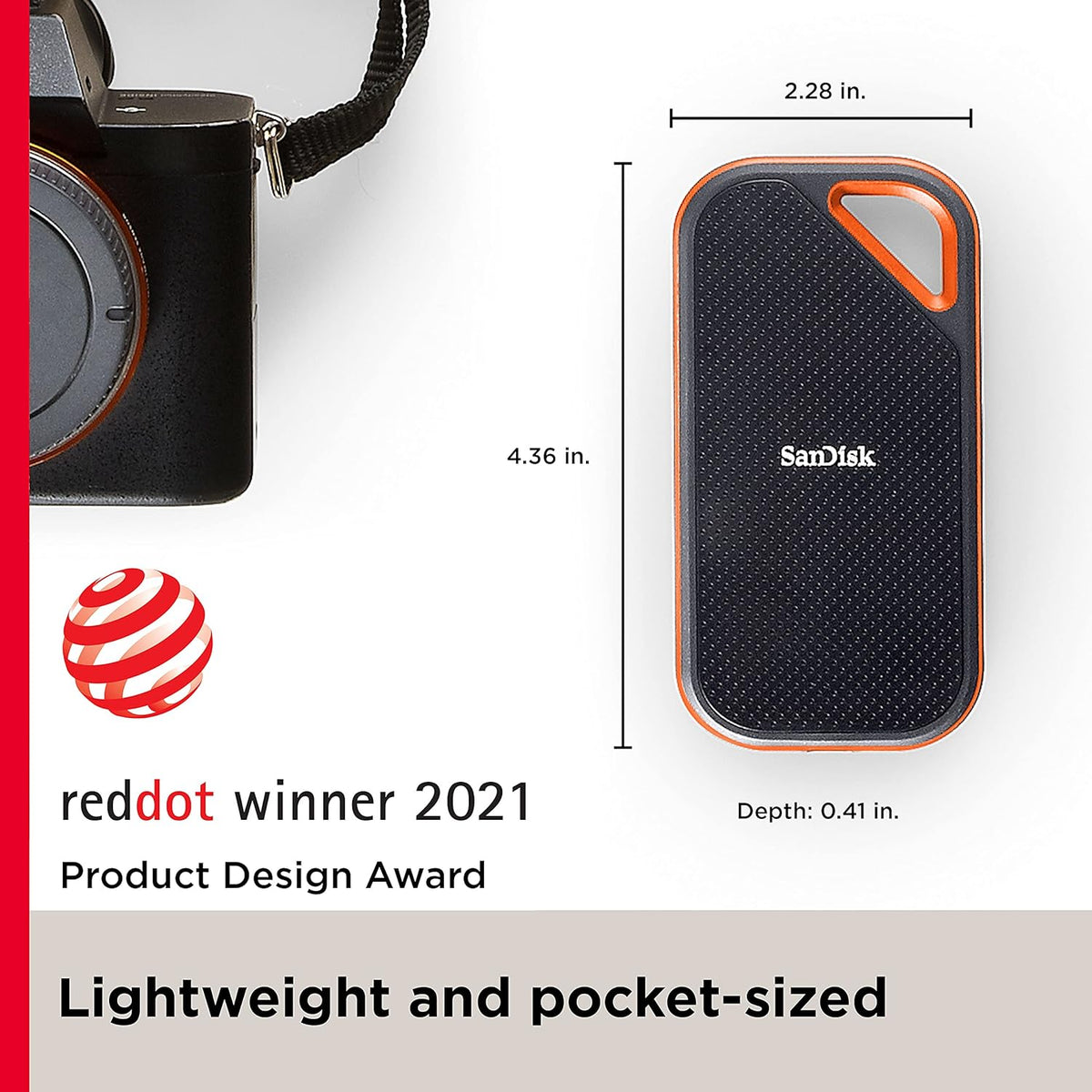 Extreme PRO portable SSD – drive with dimensions and Red Dot 2021 design award