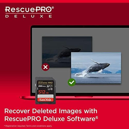 Extreme PRO 512GB SDXC – RescuePRO Deluxe data recovery software infographic