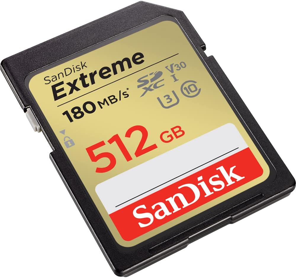 Extreme 512GB SDXC – angled view of the card