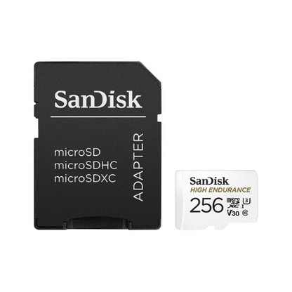 High Endurance 256GB microSDXC – card with SD adapter, front view