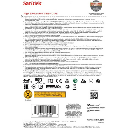 High Endurance microSD card – back of retail packaging