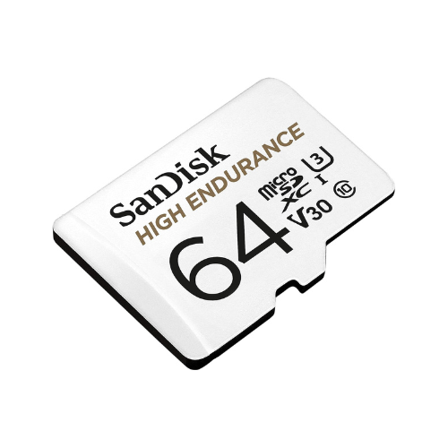 High Endurance 64GB microSDXC – angled view of the card