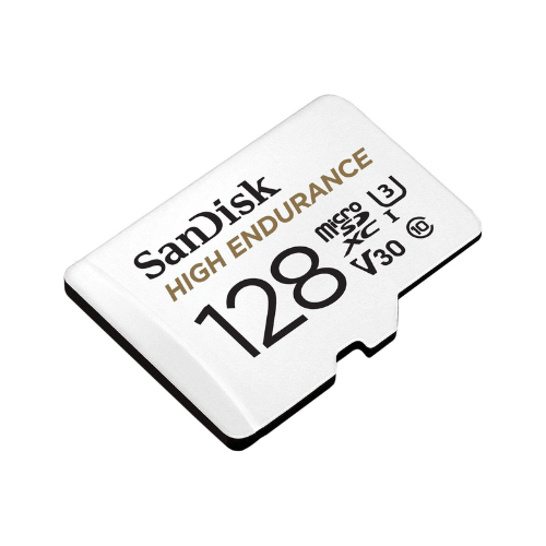 High Endurance 128GB microSDXC – angled view of the card