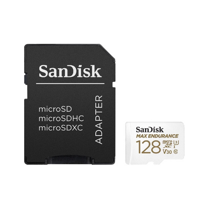 MAX Endurance 128GB microSDXC – card with SD adapter, front view
